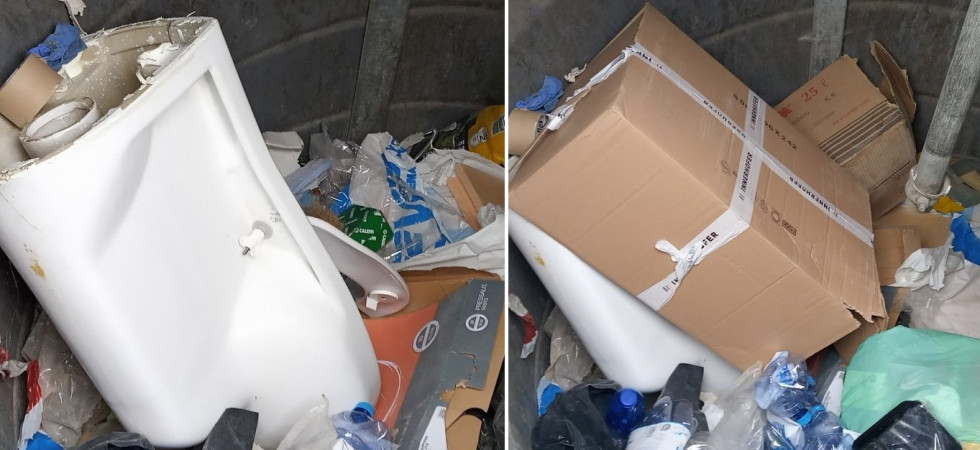 Getta un intero wc dentro il bidone della plastica, individuato e multato il trasgressore
